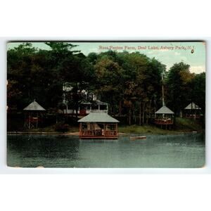 Vintage Ross Fenton Farm Deal Lake Asbury Park NJ 1910 Postcard Gazebos Canoe